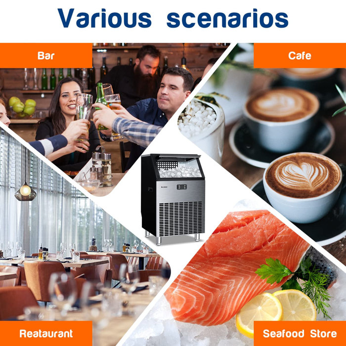 Antarctic Star 200 Lb. Daily Commercial ice maker 55lbs Storage Bin，Automatic cleaning function